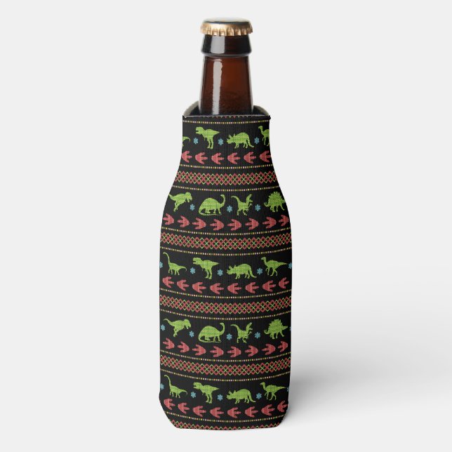 Rafraichisseur De Bouteilles Dinosaures de Noël Knit brodé Monogrammé (Bottle Devant)