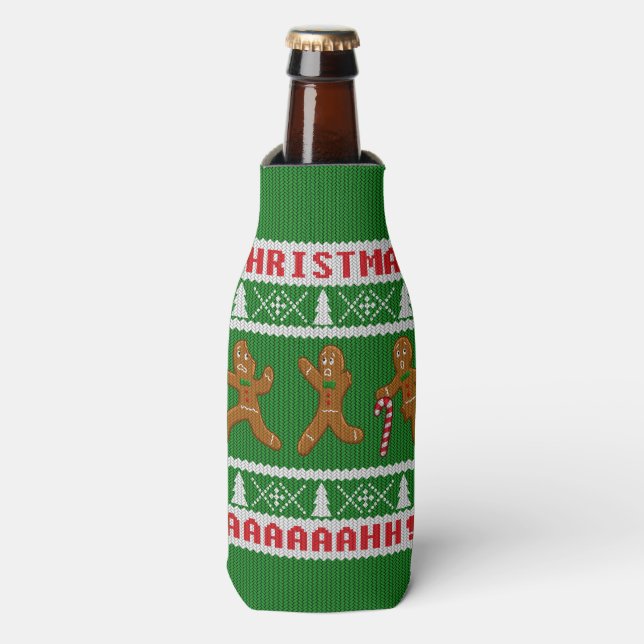 Rafraichisseur De Bouteilles Doux de Noël moche Craignant Gingerbreadmen Vert (Bottle Devant)