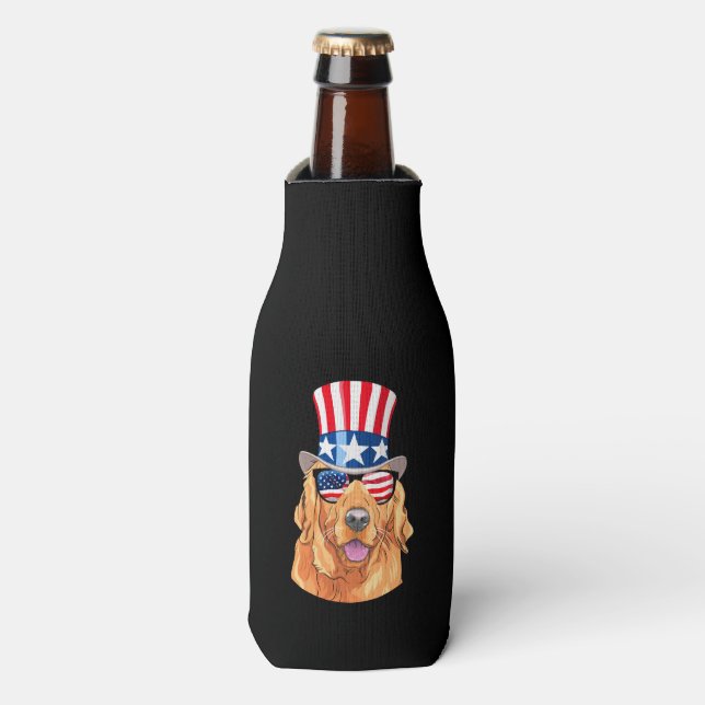 Rafraichisseur De Bouteilles Drapeau Golden Retriever America 4 juillet USA (Bottle Devant)