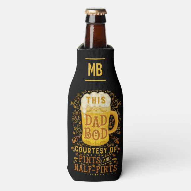 Rafraichisseur De Bouteilles Drôle Papa Bod Beer Pints Fête des pères Monogramm (Bottle Devant)