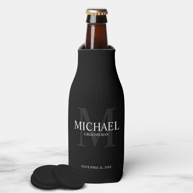 Rafraichisseur De Bouteilles Élégant Noir Personnalisé Groomsmen (Créateur téléchargé)