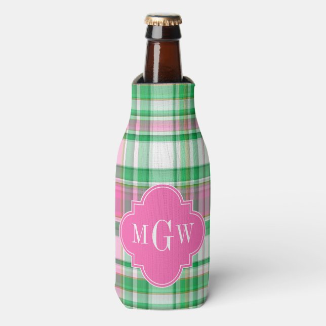 Rafraichisseur De Bouteilles Emerald Green Hot Pink Wht Preppy Madras (Bottle Devant)