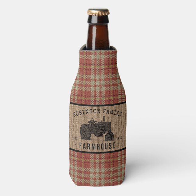Rafraichisseur De Bouteilles Family Farmhouse Rustic Tractor Red Plaid (Bottle Devant)