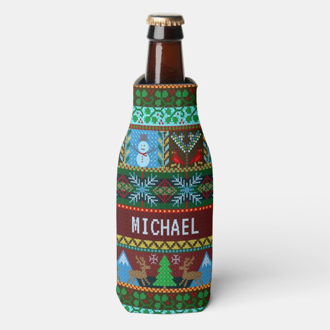 Rafraichisseur De Bouteilles Fête des neigeurs de rennes de Noël | Nom (Bottle Devant)