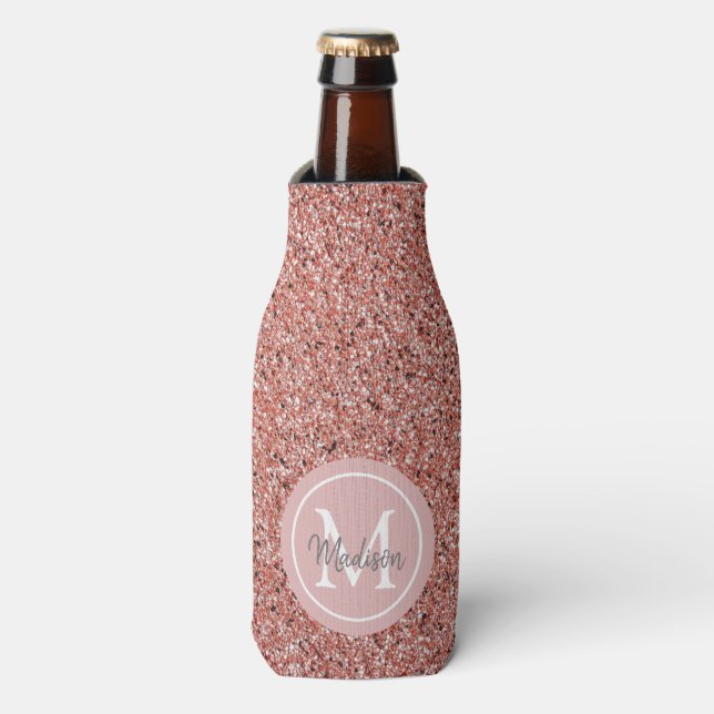 Rafraichisseur De Bouteilles Fille Chic Rose Parties scintillant or Monogramme  (Bottle Devant)