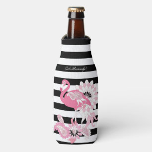 Rafraichisseur De Bouteilles Flamant Rose Fantaisiste Rayé Noir et Blanc