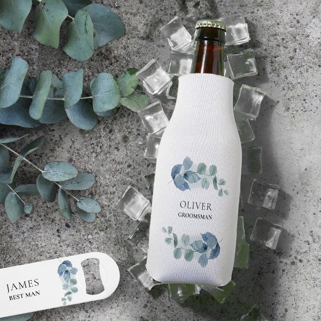 Rafraichisseur De Bouteilles Fleurs d'eucalyptus personnalisées pour mariage (Personalized bottle cooler for groomsman or any member of your wedding party)