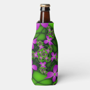 Rafraichisseur De Bouteilles Fleurs fractales Abstraites de néon rose vert