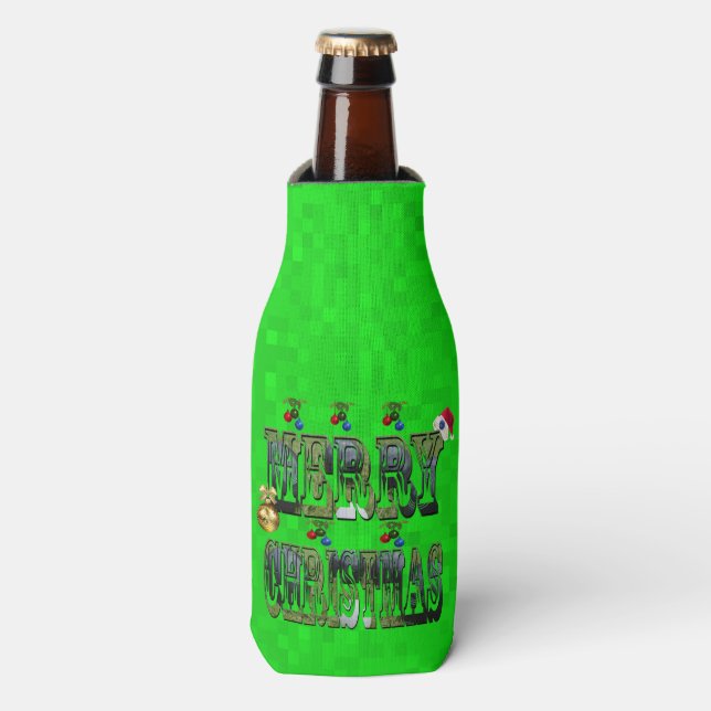 Rafraichisseur De Bouteilles Green Lawn Bowls Joyeux logo de Noël, (Bottle Devant)