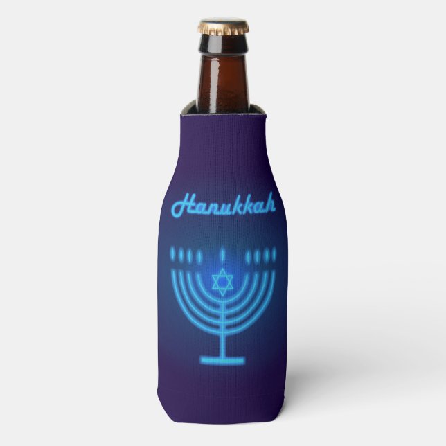 Rafraichisseur De Bouteilles Hanoukka Festival Menorah Logo bleu décoratif (Bottle Devant)