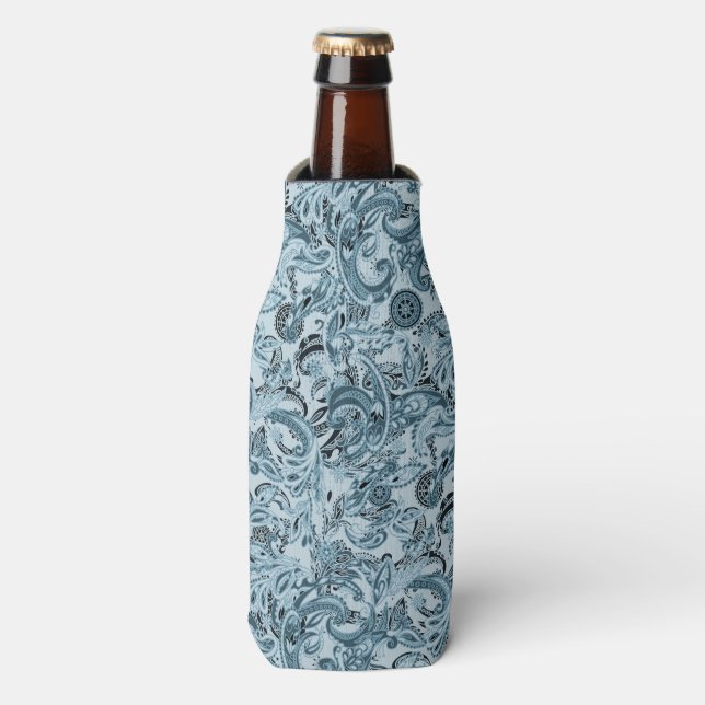 Rafraichisseur De Bouteilles Hiver traditionnel cachemire bleu floral motif (Bottle Devant)