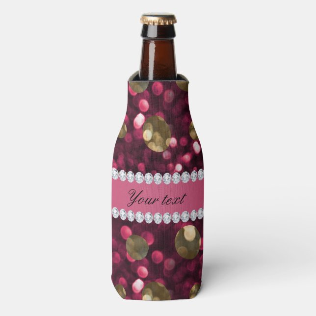 Rafraichisseur De Bouteilles Hot Rose Gold Bokeh Faux Diamonds Personnalisé (Bottle Devant)