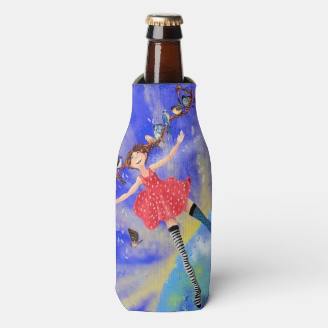 Rafraichisseur De Bouteilles Joyeuse fille aux oiseaux - Happines - (Bottle Devant)