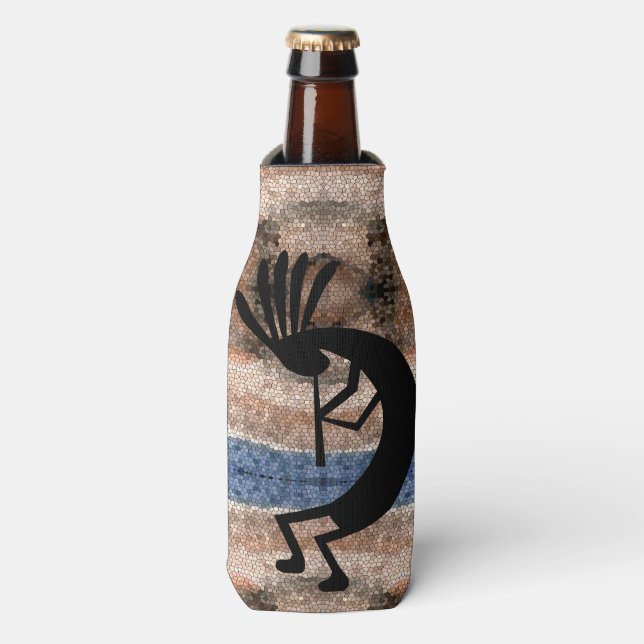 Rafraichisseur De Bouteilles Kokopelli Mosaïque sud-ouest du désert Brown (Bottle Devant)