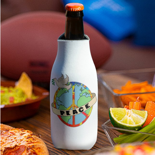 Rafraichisseur De Bouteilles Main colorée rétro tirée la paix mondiale avec la  (Créateur téléchargé)