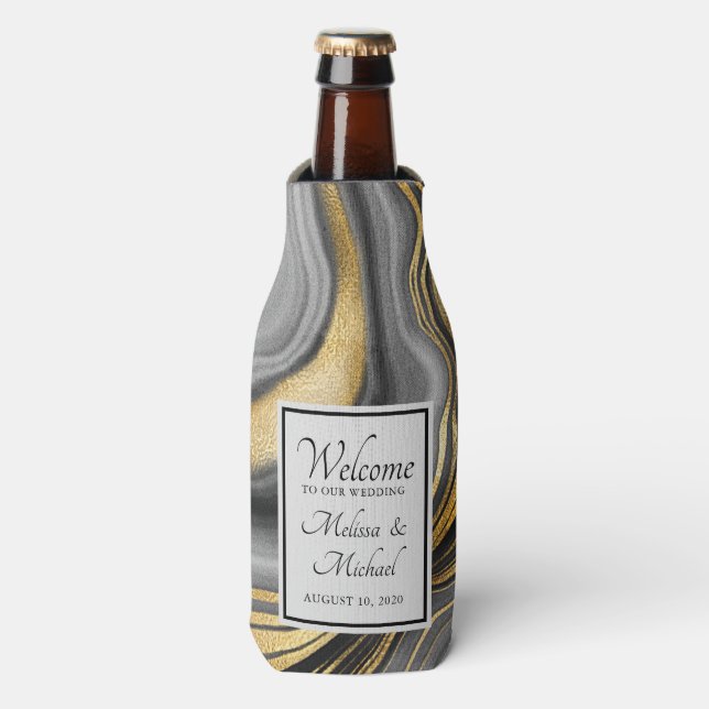 Rafraichisseur De Bouteilles Mariage Géode Gold & Grey Agate (Bottle Devant)
