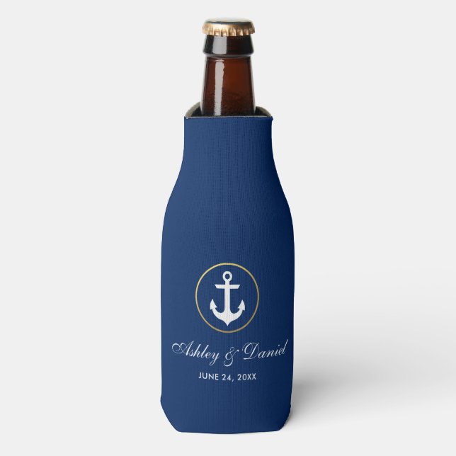 Rafraichisseur De Bouteilles Mariage nautique Marine Blue Gold (Bottle Devant)