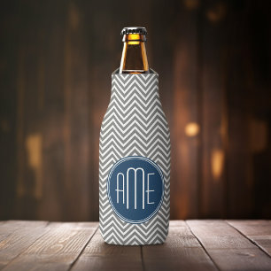 Rafraichisseur De Bouteilles Marine et monogramme gris de coutume de motif de
