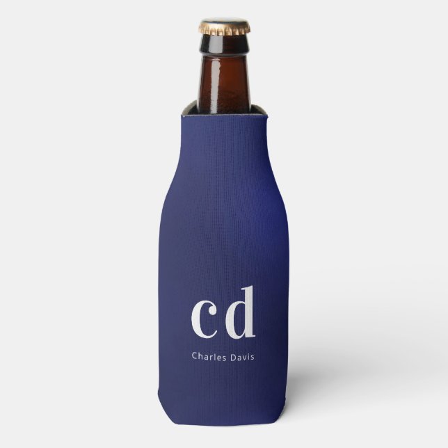 Rafraichisseur De Bouteilles Marines bleu blanc monogramme initiales nom nautiq (Bottle Devant)