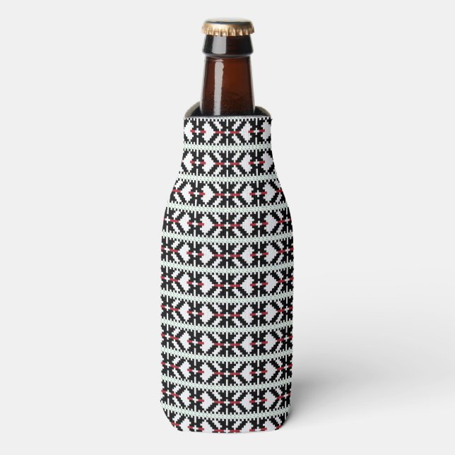 Rafraichisseur De Bouteilles Masculine Art populaire tribal letton noir et blan (Bottle Devant)
