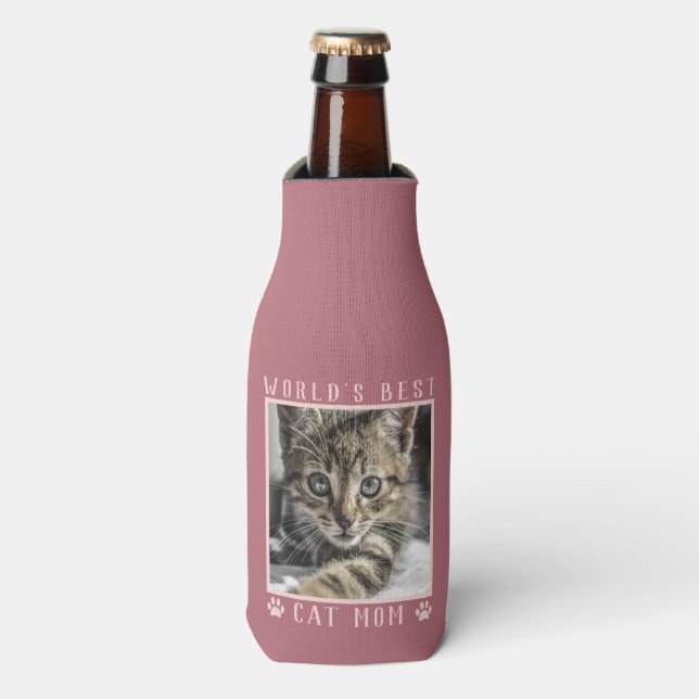 Rafraichisseur De Bouteilles Meilleur Chat Mondial Maman Empreintes de pattes A (Bottle Devant)