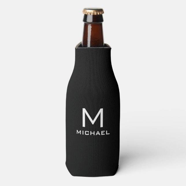 Rafraichisseur De Bouteilles Modèle Personnalisé Moderne Monogramme Noir Et Bla (Bottle Devant)