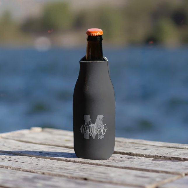 Rafraichisseur De Bouteilles Monogram Modern Cool Grunge Ajouter Votre Nom (Créateur téléchargé)