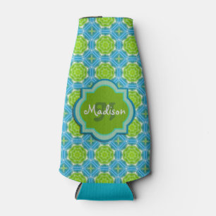 Rafraichisseur De Bouteilles Monogramme bleu et vert Mandala Motif