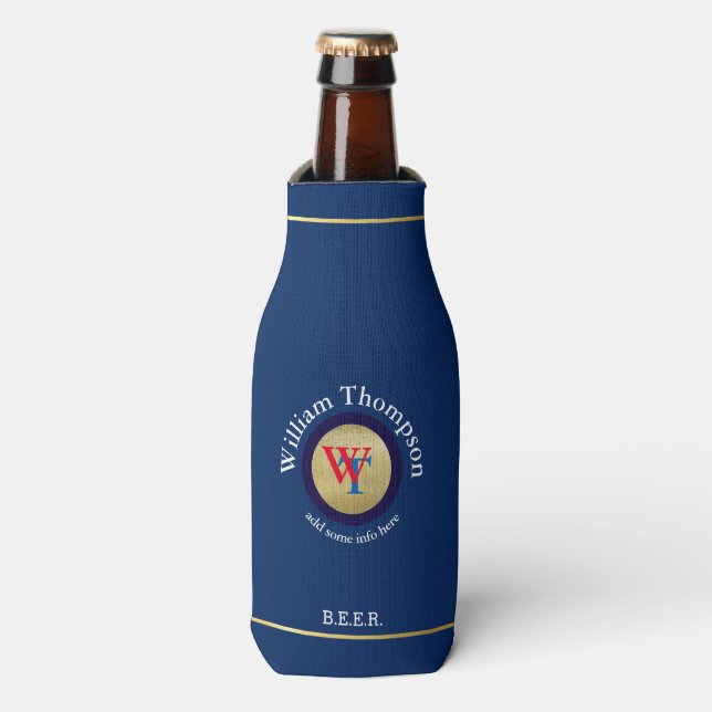 Rafraichisseur De Bouteilles monogramme de bière personnalisé (nom et initiales (Bottle Devant)