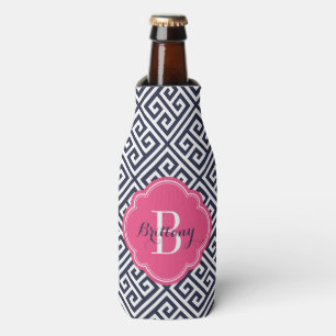 Rafraichisseur De Bouteilles Monogramme de clé bleu marine et rose grecque