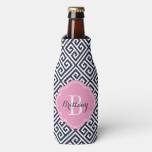 Rafraichisseur De Bouteilles Monogramme de clé bleu marine et rose grecque