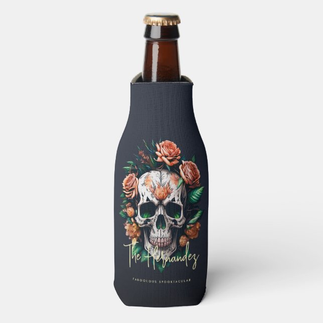 Rafraichisseur De Bouteilles Monogramme du crâne floral Nom de famille Hallowee (Bottle Devant)