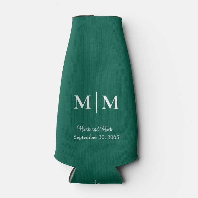 Rafraichisseur De Bouteilles Monogramme Emerald & Noms Mariage Tall Can Cooler (Devant)