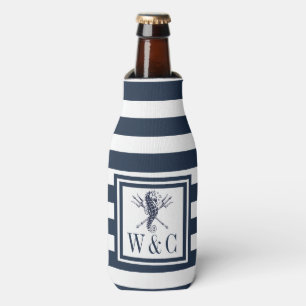 Rafraichisseur De Bouteilles Monogramme nautique hippocampe Rayure bleu marine