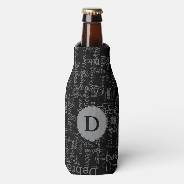 Rafraichisseur De Bouteilles monogramme noir nom personnalisé (Bottle Devant)