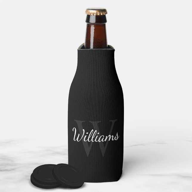 Rafraichisseur De Bouteilles Monogramme personnalisé et nom noir (Créateur téléchargé)