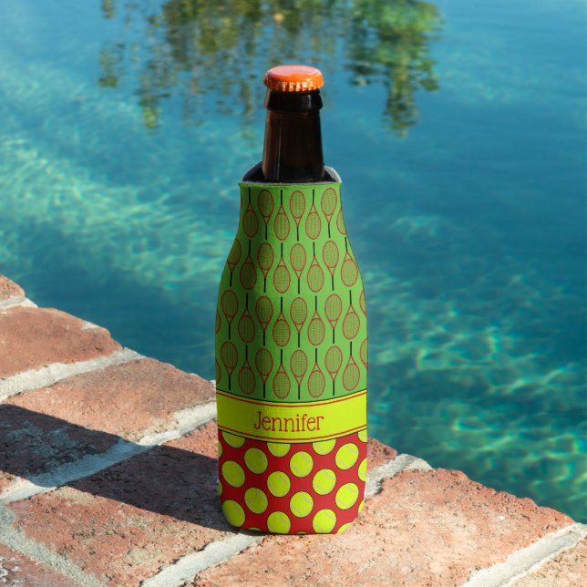Rafraichisseur De Bouteilles Motif à thème de tennis nom personnalisé rouge (Piscine in situ)