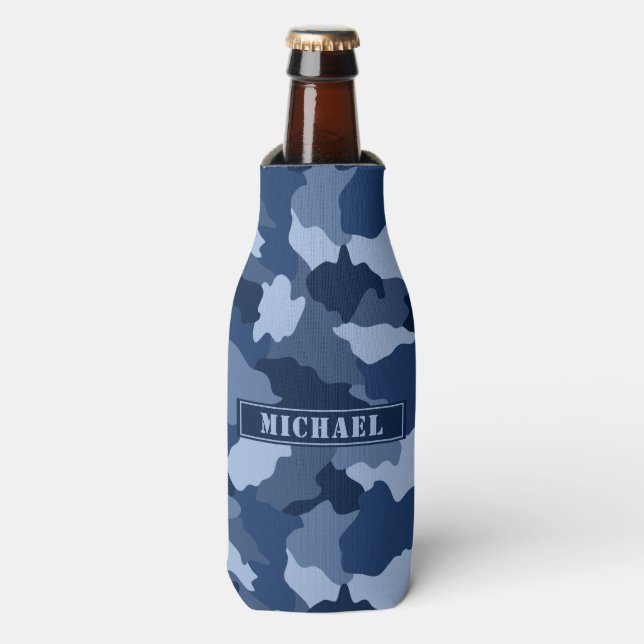 Rafraichisseur De Bouteilles Motif de camouflage bleu Nom du monogramme (Bottle Devant)
