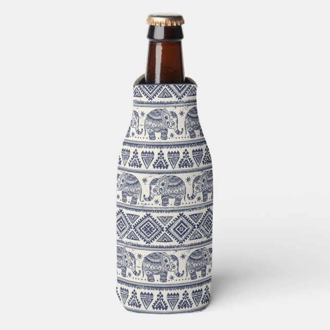 Rafraichisseur De Bouteilles Motif d'éléphant ethnique bleu (Bottle Devant)