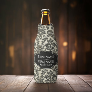 Rafraichisseur De Bouteilles Motif rustique de damassé en noir et parchemin