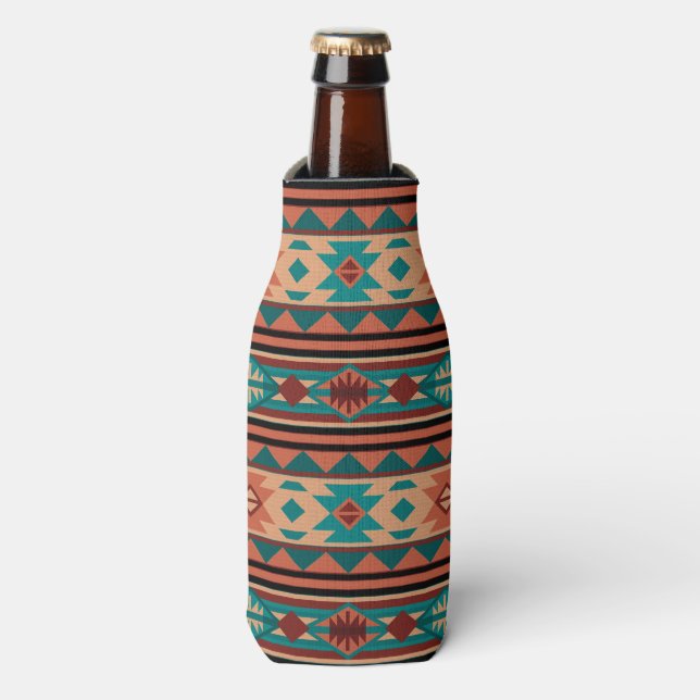Rafraichisseur De Bouteilles Motif Tribal Sud-Ouest Turquoise Terracotta (Bottle Devant)