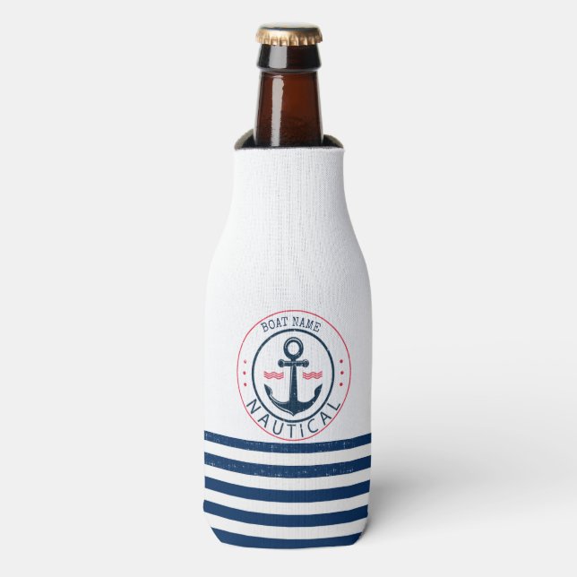 Rafraichisseur De Bouteilles Nautique, Nom du bateau, Ancre Bleu de la Marine (Bottle Devant)