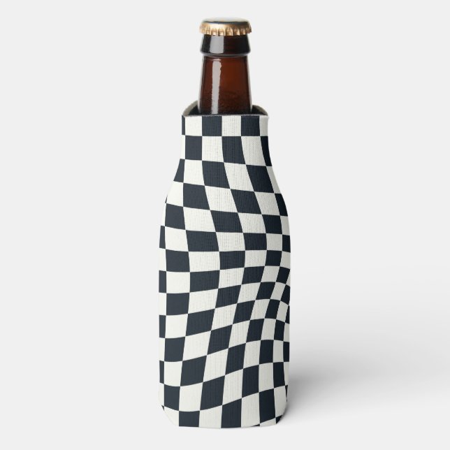 Rafraichisseur De Bouteilles Noir rétro blanc coché À damiers déformé (Bottle Devant)