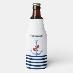 Rafraichisseur De Bouteilles Nom de bateau nautique, bleu ancre rayé bleu marin