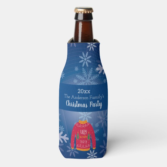 Rafraichisseur De Bouteilles Nom des flocons rouges bleus de Noël (Bottle Devant)