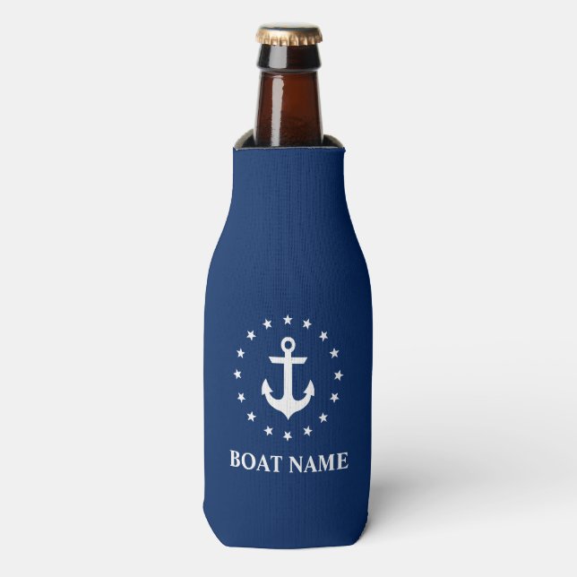Rafraichisseur De Bouteilles Nom du bateau nautique Ancre Étoiles Marine Bleu (Bottle Devant)