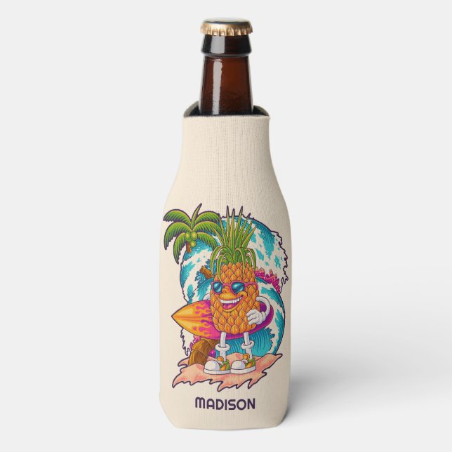 Rafraichisseur De Bouteilles Nom personnalisé Surfing Pineapple (Bottle Devant)