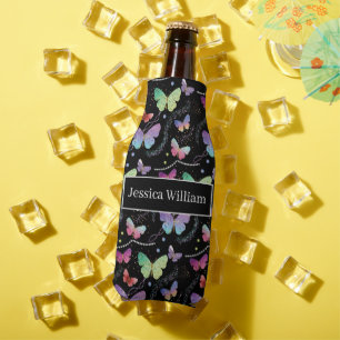 Rafraichisseur De Bouteilles Nom personnel Élégant Papillons violets brillants