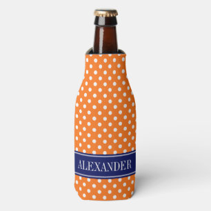 Rafraichisseur De Bouteilles Orange Citrouille Points Blancs Navy Monogramme