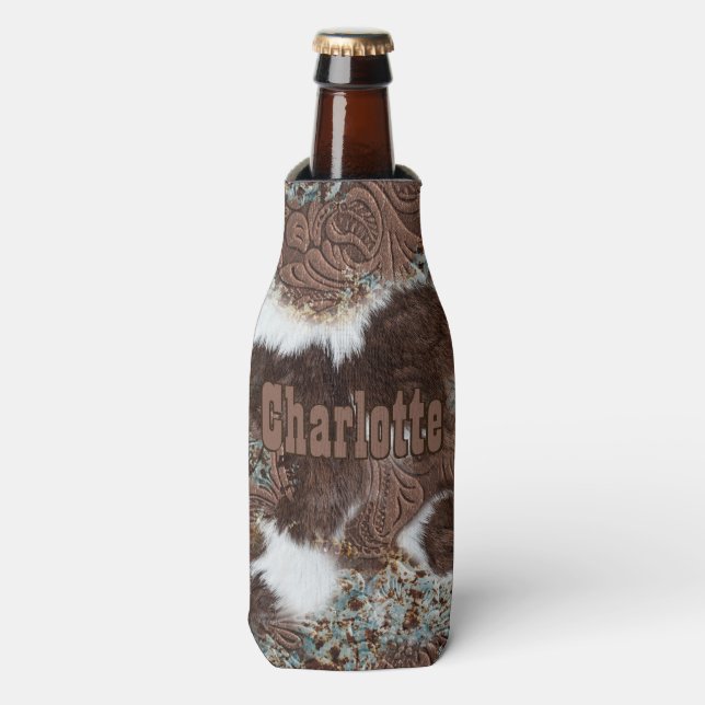 Rafraichisseur De Bouteilles Ouest Pays Cowhide Turquoise Cuir Brown (Bottle Devant)
